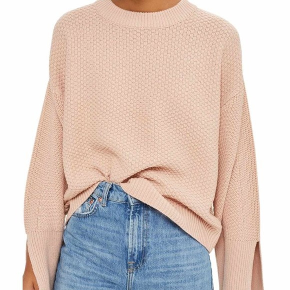 Topshop Knitted Wide Sleeve Sweater Blush